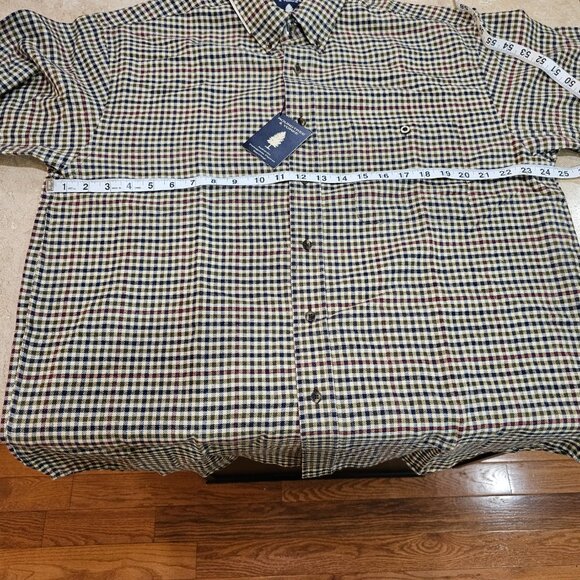 NWT Men's Roundtree & Yorke Portuguese Flannel Check Button Down Shirt Size L - Picture 3 of 6